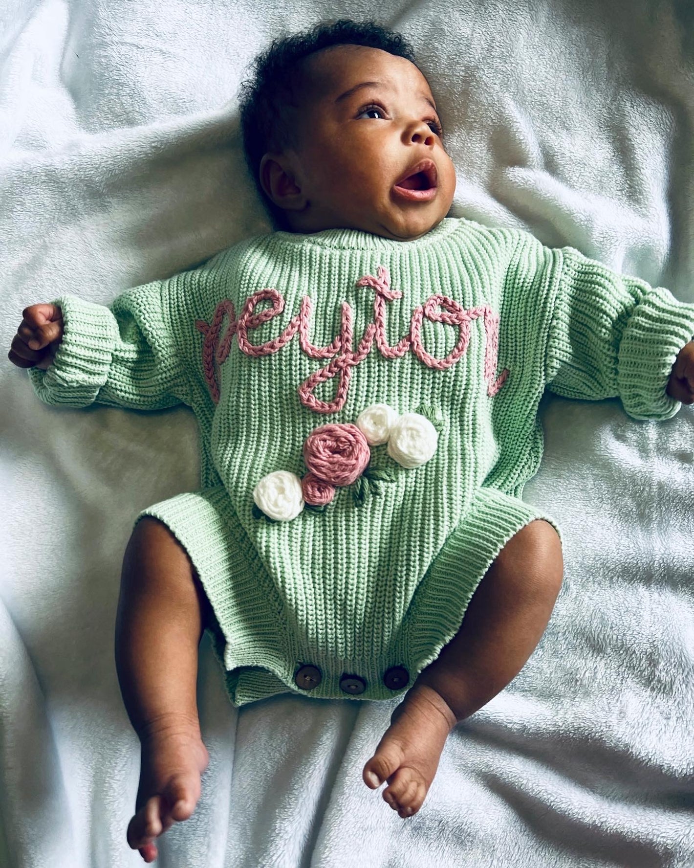 Peyton baby romper hand-embroidered