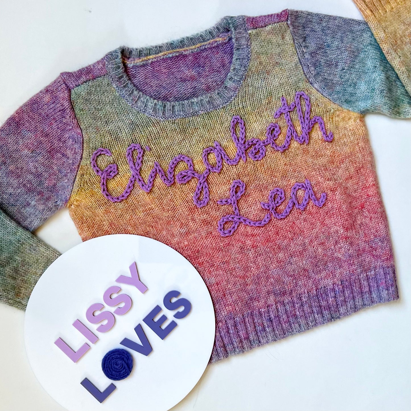 Personalized Hand-Embroidered Purple Ombre Sweater