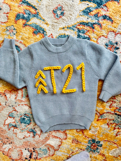 Personalized Hand-Embroidered Slate Blue Sweater