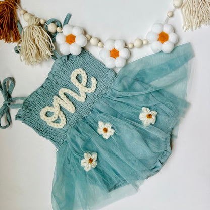Hand-Embroidered Tulle Tutu Dress in Baby Blue & Ballet Pink