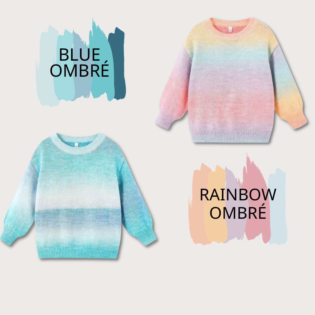 Personalized Hand-Embroidered Rainbow Ombre & Blue Ombre Sweater