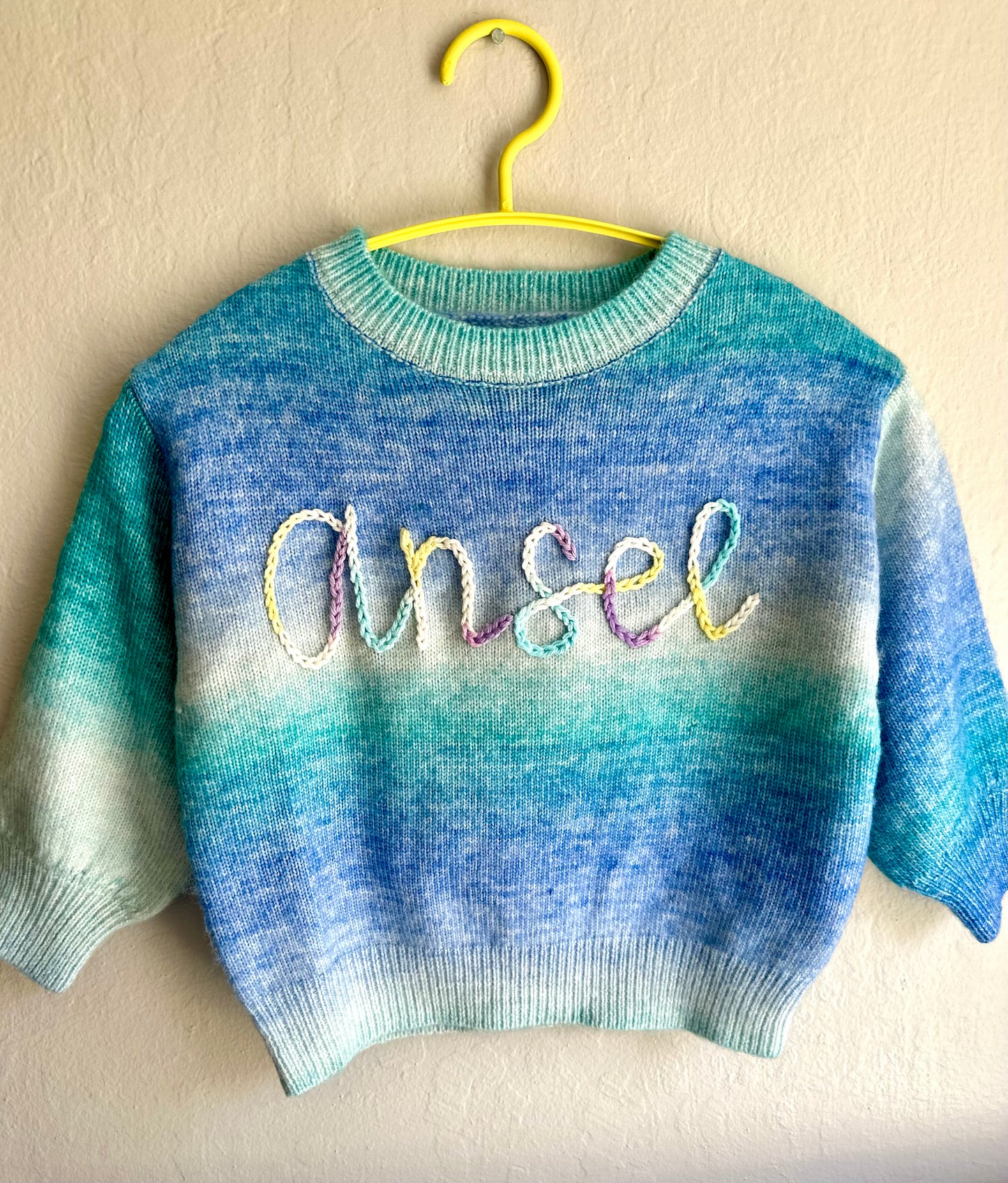 Personalized Hand-Embroidered Rainbow Ombre & Blue Ombre Sweater