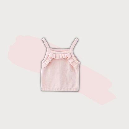 Hand-Embroidered Pale Pink Girls' Camisole with Lettuce Trim